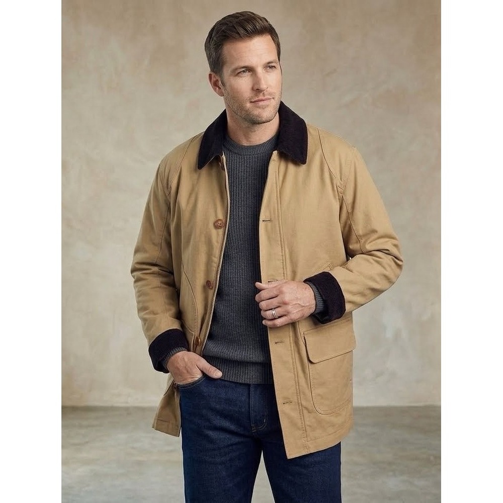 Lands End Mens Field Barn Jacket XL NWOT Tan Canvas Flannel Lined Chore Coat